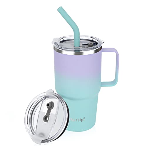 Sursip 24 oz Insulated Tumbler with Handle Lids and Straw - color: Purple＆Blue