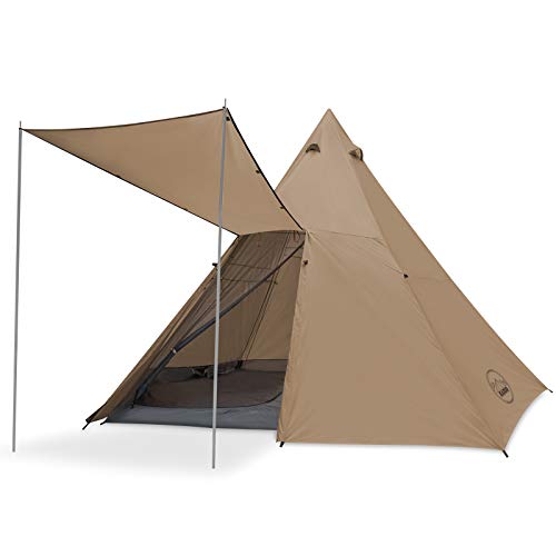 KAZOO Family Camping Tent Large Waterproof Tipi Tents 8 Person Room Teepee Tent Instant Setup Double Layer - color: Beige