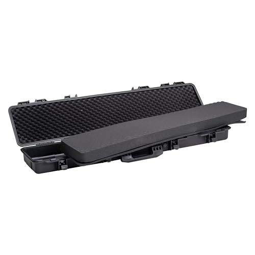 MEIJIA Portable Waterproof All Weather Hard Rifle Case,Soft Handle Grip,Customizable Fit Foam Inserted,without wheels,Black - size: 50INCH