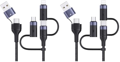 PD 60W USB C Multi Fast Charging Cable Nylon Braided Cord 5-in-1 3A USB/C to Type C/Micro/Phone Fast Sync Charger Adapter Compatible with Laptop/Tablet (Pack of 2) - color: Black, size: 4FT (Pack of 2)