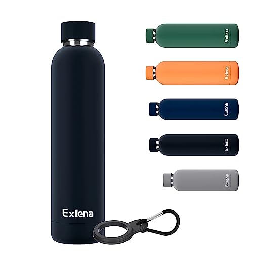 Exllena Slim Insulated Water Bottles for Travel 25oz with Clip, Double Wall Vacuum Stainless Steel Water Bottle Keeps Drinks Cold 24 Hrs/Hot 12 Hrs, 100% Leakproof, BPA Free(Black) - color: Black, size: 25.4 Ounces