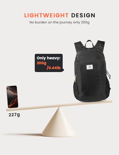 SKYSPER Hiking Backpack Ultralight Packable RFID Travel Daypack Small Nylon Stuff Pack 16L Outdoor Bag for Women Men - color: Black