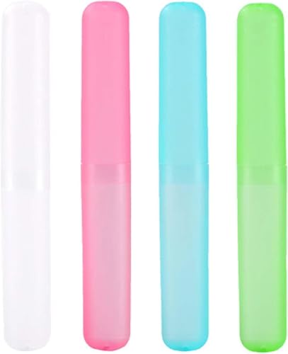 4-Pack Travel Toothbrush Holder Case, Portable Holder, Blue, Green, Pink, Beige, for Camping, School, Bathroom