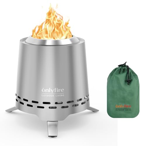 2-in-1 Wood Burning Fire Pit with Pot Rack, 7.8" Tabletop Fireplace, Silver | Portable Stainless Steel Camp Stove with Carry Bag for Camping, Patio, Backyard, RV & Tailgating, Smokeless Firepit, FP053 - color: Silver, size: 7.8"