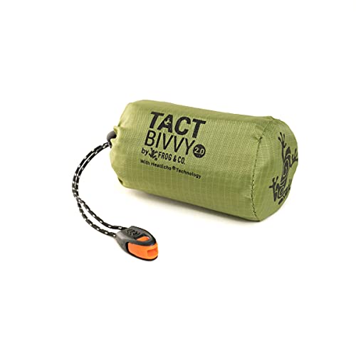 Survival Frog Tact Bivvy 2.0 Emergency Sleeping Bag with Stuff Sack, Carabiner & Survival Whistle – Compact, Lightweight, Waterproof, Reusable Thermal Bivy Sack Shelter Kit - color: New 2.0 Tactical Green