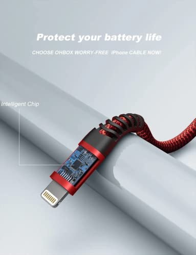 USB to Lightning Cable [Apple MFi Certified] iPhone Charger Cord 6FT, 3Pack | Durable Heavy Duty Fast Charging Apple Charging Cord for iPhone 14 13 12 11 X XS XR SE 8 7, iPad Pro, Air, mini, iPod - Red - color: Red, size: 6FT, style: USB to Lightning