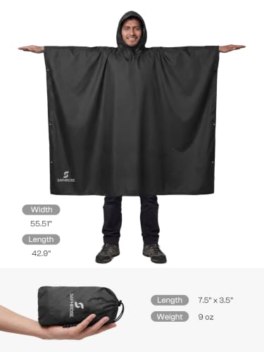 SaphiRose Hooded Rain Poncho Waterproof Raincoat Jacket for Men Women Adults - color: Black 2-pack