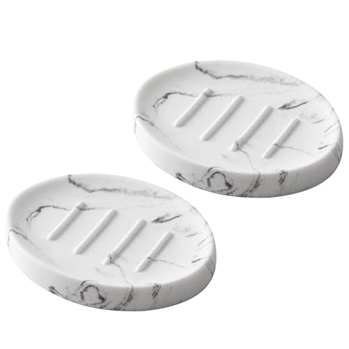 Soap Dish Bathroom Marble Look Resin Soap Holder Soap Tray for Shower Sponge Holder for Kitchen Sink 2 Pack(Marble White) - color: Marble White, size: 2 Pack