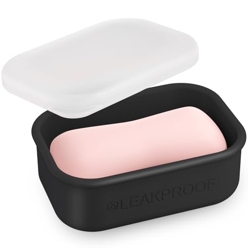 Quatish Compact Leakproof Travel Soap Case, Silicone Soap Box with Draining Layer, Enhanced Soap Container, Suitable for Camping, Gym, Bathroom, Outdoor Essentials, Black - color: Black, size: Regular