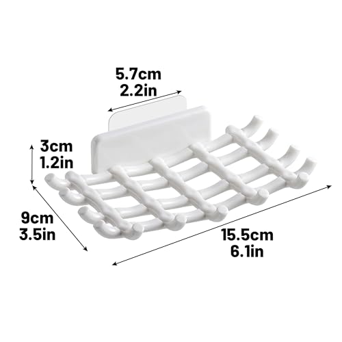 Shower Soap Holder for Wall, Adhesive Bar Soap Dish with Self Draining Grid, Side Hooks and No Drilling Mount, White, 2 Pack - color: White