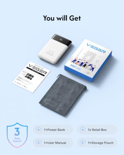 VEGER 10000mAh 22.5W Fast Charging Portable Charger with Built-in Cables | 0.4lb Slim USB C Power Bank, Small Battery Pack for iPhone 17/16/15/14/13 iPad Samsung, Flight Safe, Travel Essential, White - color: White