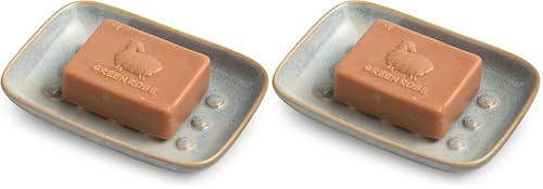 Soap Dish for Shower, Ceramic Soap Dish for Large Soap Bars, Non-Slip Soap Holder & Saver Tray with Floating Point Design for Bathroom, Shower, Kitchen Sink, Save Soap Loss (Pack of 2) - color: Grey, size: Floating Point Design (Pack of 2)