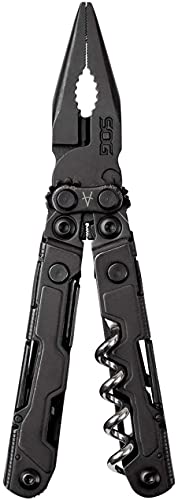 SOG PowerLitre Mini Utility Multi-Tool w/ 19 Lightweight Tools, Compact 5 Inch Long Utility Tool with Knife, Screwdriver, Hex Bit Holder, Black | Compact 5 Inch Long Utility Tool with Knife, Screwdriver, Hex Bit Holder, Utilized both in the pliers and cor