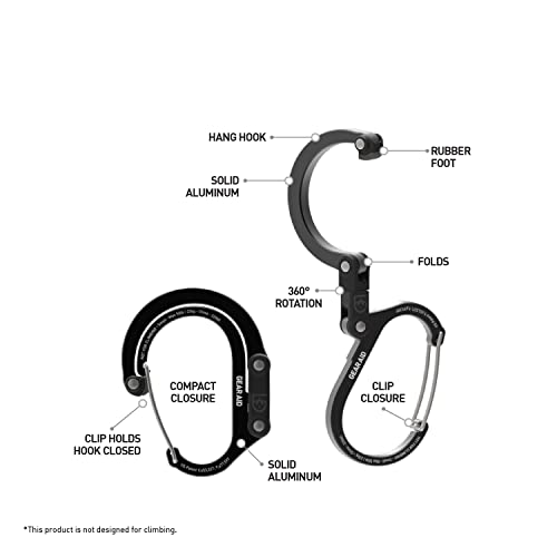 GEAR AID HEROCLIP (Small) Carabiner Gear Clip and Hook, for Hanging Bags, Purses, Lanterns, Strollers, Tools, Helmets, Water Bottles, and More - color: Stealth Black, style: 1 Pack