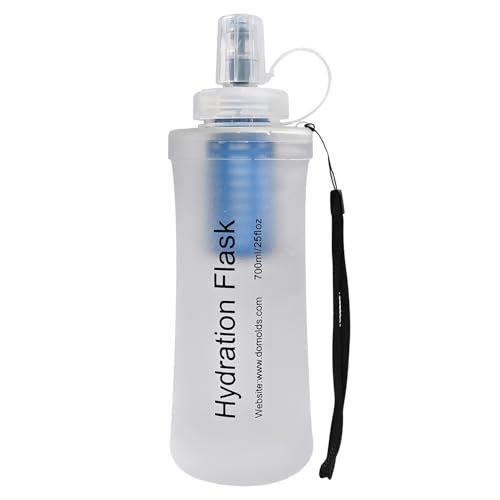 Collapsible Water Bottle with Filter for Travel Hiking Camping 700ML | TPU Soft Flask, BPA‑Free, Water Bottle for Outdoor Use with 0.1 Micrometer Hollow Fiber Membrane Filter, Silicone Bite Valve - color: White-700ML