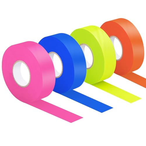 4 Pieces Flagging Tape, 0.8" x788' Non-Adhesive Marking Tape - color: 4PCS-Pink,Blue,Orange,Yellow