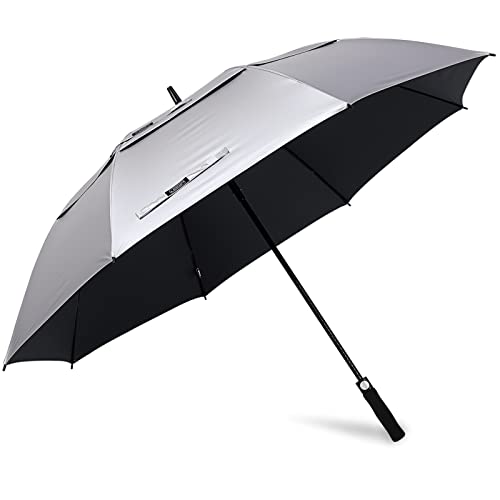 G4Free 47/54/62/68 Inch UV Protection Golf Umbrella Oversized Sun Umbrella | UPF 50+, Auto Open, Vented Double Canopy, Extra Large Coverage, Heavy Duty, Windproof Stick Umbrella - color: Black/Silver, size: 54 inch
