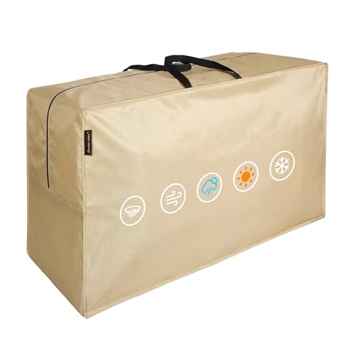 storagebag Outdoor Cushion Storage Bags Waterproof Outdoor Cushions Storage Bag Extra 48" L x 16" W x 22" H Large Patio furniture Cushion Storage Bag with Handle and Zipper - color: beige
