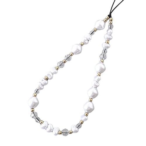 Beaded Phone Lanyard Wrist Strap Phone Charms Fixed Beads Pearl Chain - color: PC-cpzz-2