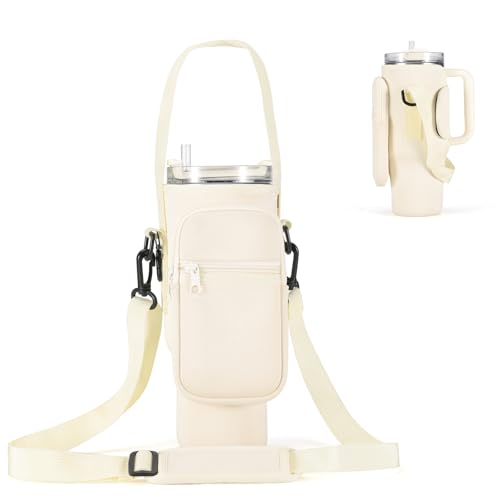 GOEWY Water Bottle Carrier Bag for Stanley Cup 40/30oz with Phone Pockets - color: Creamy, size: 40oz