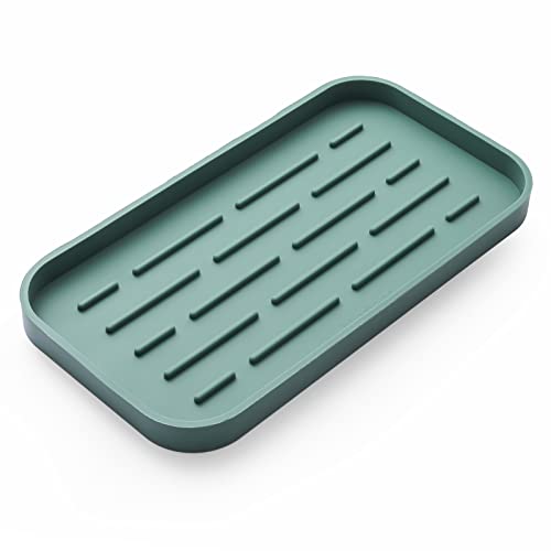MicoYang Silicone Kitchen Sink Organizer Tray for Multiple Usage,Eco-Friendly Sponges Holder for Kitchen Bathroom Counter or Sink,Dish Soap Dispenser,Scrubber,Bottle,Cup (Green, 10"×5.3") - color: Green, size: 10" x 5.3" x 0.7"