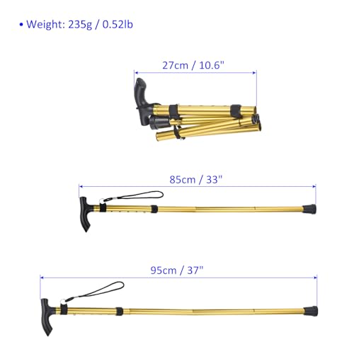 M METERXITY Trekking Poles - Collapsible Hiking Walking Sticks, Telescopic & Folding, Apply to Women Walking Backpacking - color: Golden