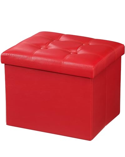 AmasSmile Ottoman with Storage,17" Folding Leather Foot Rest Chest,Red - color: Red 1 Pack, size: 17"*13"*13"inch