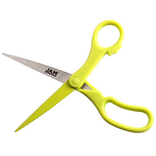 JAM PAPER Multi-Purpose Precision Scissors - 8 Inch - Neon Lime Green - Ergonomic Handle & Stainless Steel Blades - Sold Individually - color: Lime Green, size: Standard (8 Inch)