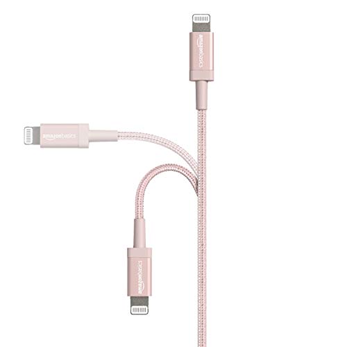 Amazon Basics USB-A to Lightning Cable, Apple MFi Certified, Nylon Braided Cord for iPhone 14 13 12 11 X Xs Pro, Pro Max, Plus, iPad, High Speed Transfer, 6 Foot, Rose Gold - color: Rose Gold, size: 6 Feet, style: 1-Pack