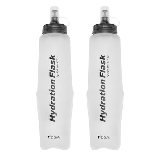 Running Water Bottle Handheld Plastic Flask Hydration Vest Packs Waist Belt Replacement for Runners Marathon Cycling Hiking - color: 03 Soft Flasks - White - 500ml/16.9oz - 2 Packs