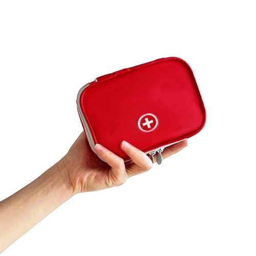 Portable Empty First Aid Bag Mini Medicine Pouch for Travel, Red | Double Zippers Handy Pills Pocket for Home - color: Red