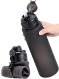 TakeToday Collapsible Water Bottles, Foldable for Travel, 32oz, Black | Compact Foldable Travel Bottle with Straw, TSA-Approved Leakproof Silicone, BPA-Free for Hiking & Outdoors - color: Black