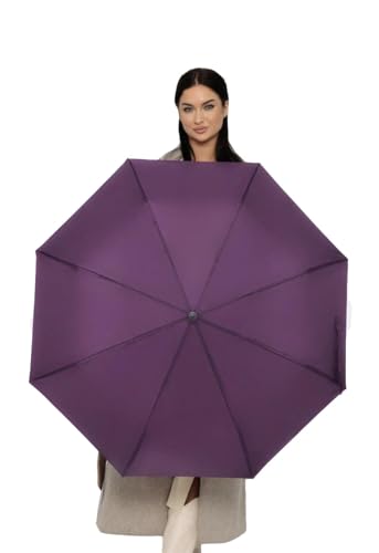 Windproof Travel Umbrella - Compact, Light, Full Automatic Open/Close - Folding Backpack Umbrella for Rain & Sun UV Preotection For Men & Women, Unbreakable 8 Fiberglass Ribs UK Design - color: Mulberry