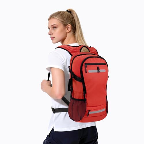 Zavothy 20L Multipurpose Hiking Backpack with 3L Water Bladder – Durable Hydration Backpack with Insulated Bladder Compartment, Hidden Helmet Holder & Rain Cover – for Hiking, Commuting, and Camping - color: Red