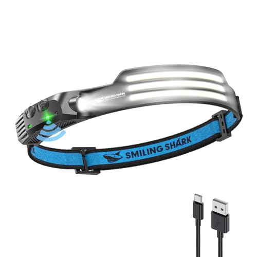 Smiling Shark Headlamp, 230°Wide Angle 3*White Light Strips The Brightest Head Lamp Rechargeable with Motion Sensor Waterproof Headlight for Camping Hiking Outdoor