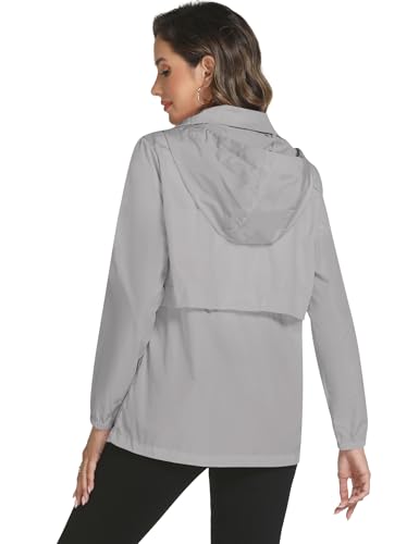 Avoogue Rain Jacket Women with Hooded Waterproof Raincoats - color: Grey, size: X-Large