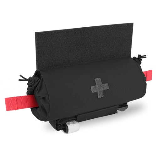 PETAC GEAR Tactical First Aid Drop Dump Pouch, Micro Medical Trauma Roll Up Drop Pouch EMT IFAK Sub Abdominal Carrying Bag with Hook-N-Loop(BK) - color: Bk