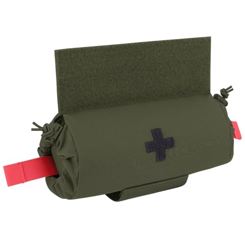 PETAC GEAR Tactical First Aid Drop Dump Pouch, Micro Medical Trauma Roll Up Drop Pouch EMT IFAK Sub Abdominal Carrying Bag with Hook-N-Loop (RG) - color: Rg
