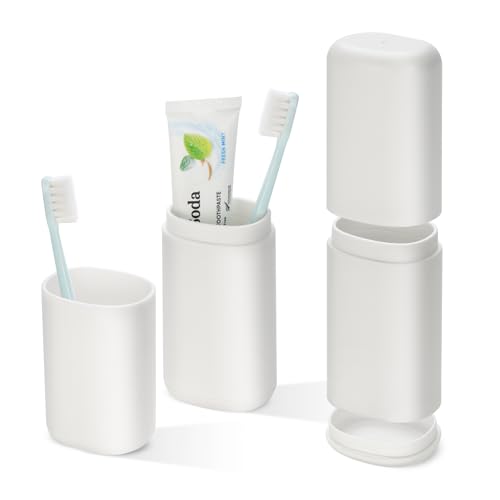 Travel Toothbrush and Toothpaste Case,Portable Tooth Brush Holder,Large White Toothbrush Container with Mouthwash Cup,2 in 1 Toothbrush Organizer for Traveling,Camping,School,Home - color: White