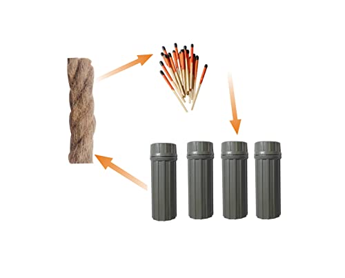 eGreen 20-100 Windproof Stormproof Matches Waterproof Cases & Rope Options | Each is 2.6" long and burns 5–10 sec. Rope options offer up to 60 or 240 min total for camping, survival & emergencies. - style: 4xcontainer Matches + Wax Rope