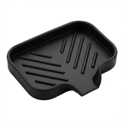 MicoYang Silicone Soap Dish with Drain Spout, Self-Draining Sink Organizer Tray for Bathroom and Kitchen, Sponges, Dispensers and Soap Holder, Non-Slip and Dishwasher Safe, Black (Compact, 4.9"×3.2") - color: Black, size: S(4.9"×3.2")