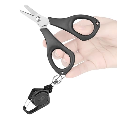 Booms Fishing Scissors for Braided Line: Braided Line Cutter with Zinger Retractor for Saltwater and Freshwater - Micro Serrated Shears Multi-Function Fishing Snips, S01 3.9" Black - color: Black_1