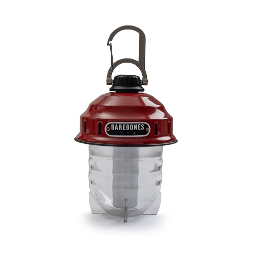 Barebones Beacon Hanging Light – Red, Rechargeable LED Camping Lantern with Adjustable Brightness – Weatherproof Vintage-Style Hanging Lantern for Outdoor Adventures and Year-Round Use - color: Red