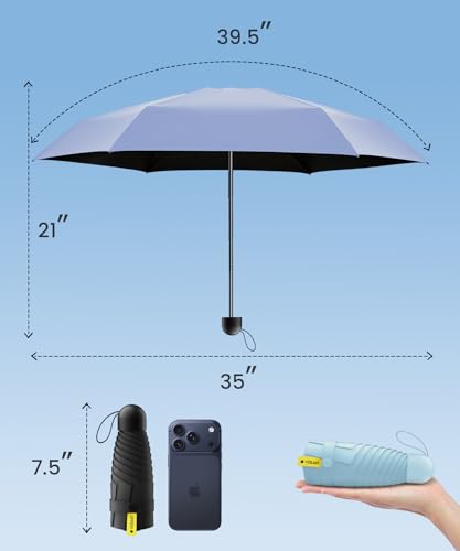 LMUGOOS 3 Pack Mini Travel Folding Umbrella,UPF 50+ UV Compact Portable Sun - color: Black、Purple、Blue