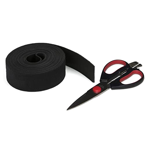 Reusable Hook & Loop Strong Grip Fastener Roll with Soft Touch Microfiber Velour 1 1/2" x 16' (1 1/2" Wide, 16 Feet Long) Cut It to Your Desired Length - Black - size: 1 1/2" x 16' Black Velour