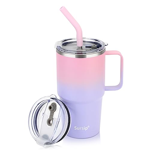 Sursip 24 oz Insulated Tumbler with Handle Lids and Straw - color: Pink＆Purple