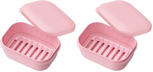 Quatish Leakproof Soap Dish with Lid & Draining Layer, Shatterproof Travel Bar Soap Holder Case Container, Portable Travel Size Toiletries Essentials for Camping, Gym, Bathroom, Pink (Pack of 2) - color: Pink, size: Medium (Pack of 2)