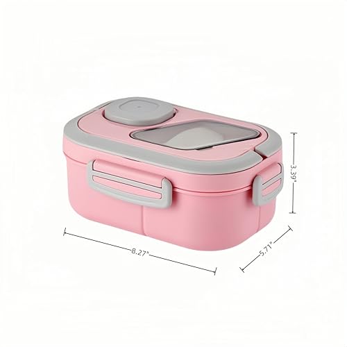 40oz Adult Bento Box with Multiple Compartments, Food - grade PP, Built - in Handle, Leak - Proof, Microwave & Refrigerator Safe (Pink) - color: Pink