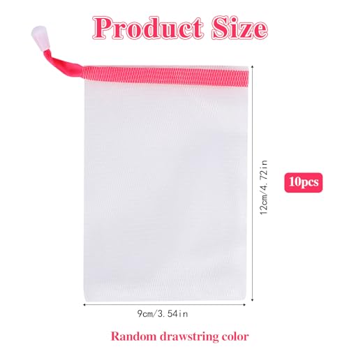 10 PCS Soap Bags Handmade Soap Bubble Mesh Bags Exfoliating Soap Saver Pouch Net Bags with Drawstring Body Facial Cleaning Tool for Bath and shower, Assorted Colors - color: 10pcs 4.7 x 3.5 inches