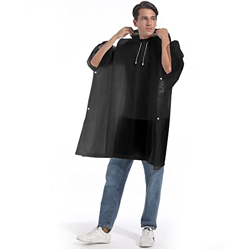 Rain Coats for Adults Man and Women- 2 Pack Waterproof Rain Ponchos Jacket with Hooded - color: Black-2 Pack